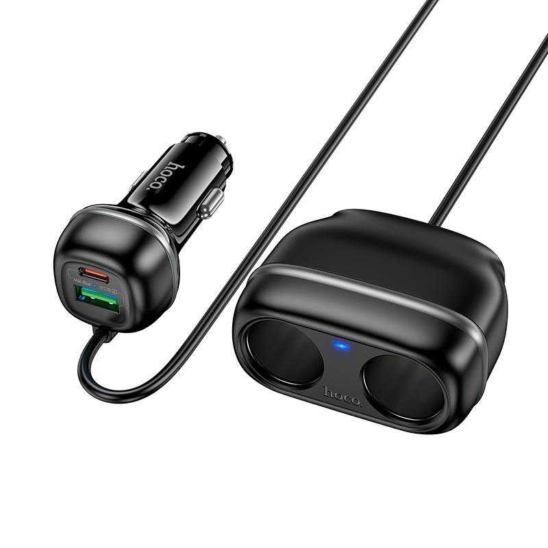 Адаптер автомобільний Hoco Rank dual port Car charger Z59 |1USB/1Type-C/2 port 240W cigarette lighter, PD30W/QC| чорний