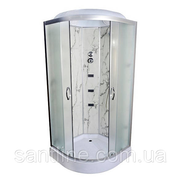 Гідромасажний бокс TKF 90-1 WG 90х90x215 см напівкруглий низький піддон матові розсувні двері сірий профіль, фото 1