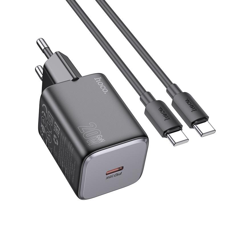 Адаптер мережевий Hoco Mighty single port charger N40 (Type-C to Type-C set) |1Type-C, 20W/3A, PD/QC| чорний