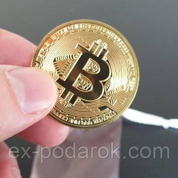 Сувенірна монета Біткоїн BTC (Bitcoin) у пластиковій прозорій коробці/чохлі Золотого кольору