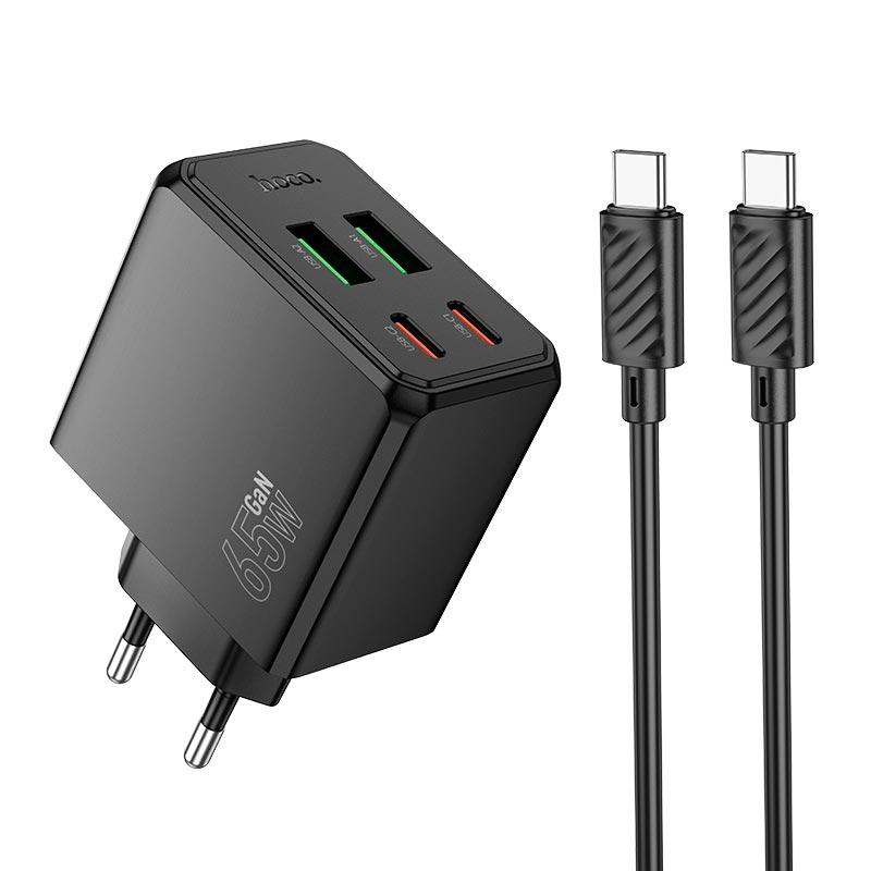 Адаптер мережевий HOCO Ocean charger CS19A (Type-C to Type-C set) |2USB/2Type-C, 65W/3A, PD/QC| чорний