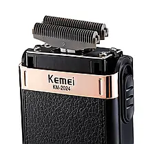 Бездротова електробритва-шейвер Kemei КМ-2024 Shaver Black з двома лезами для сухого гоління, фото 4