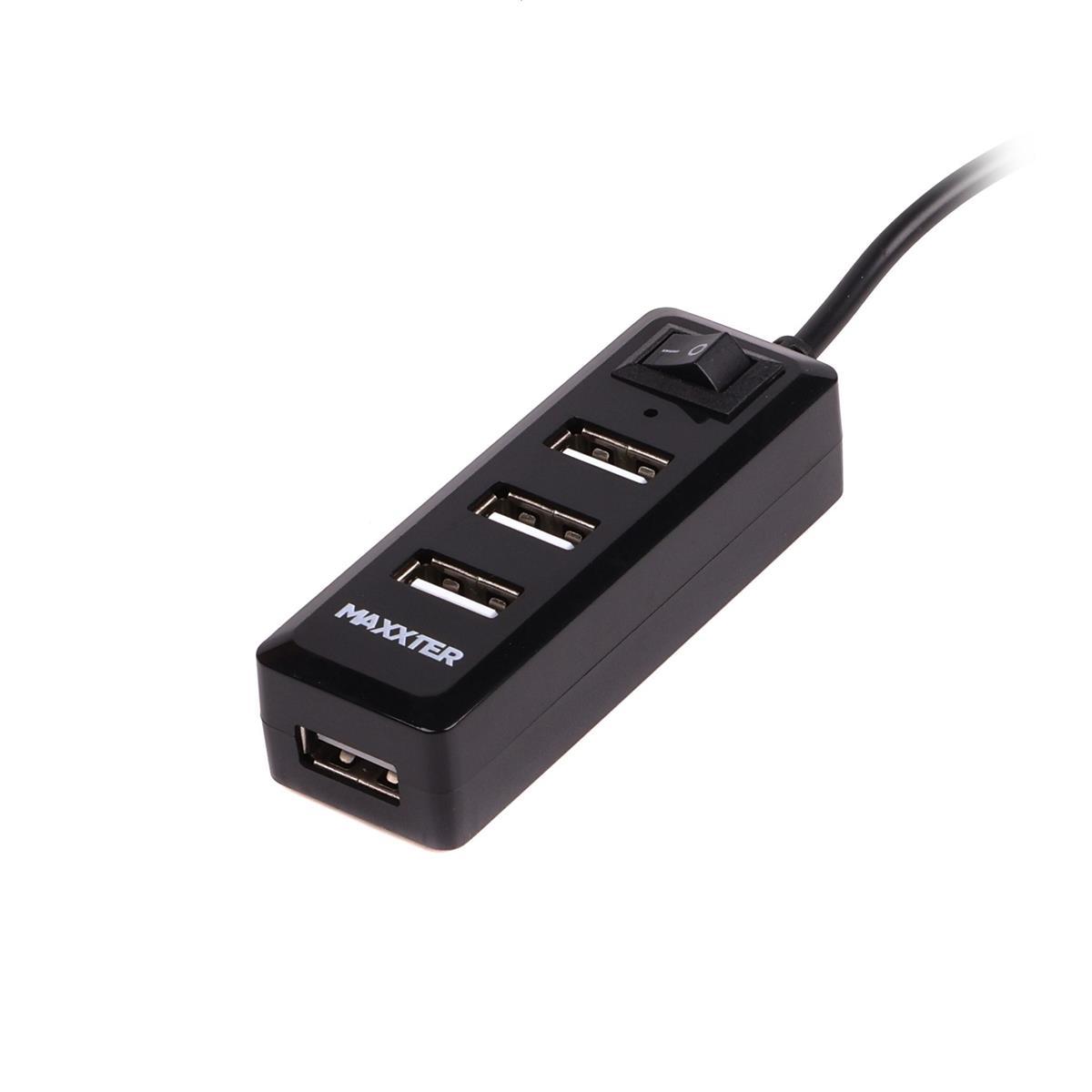 Концентратор (USB-хаб) USB 2.0 Maxxter 4хUSB2.0 Black (HU2A-4P-AC-03)