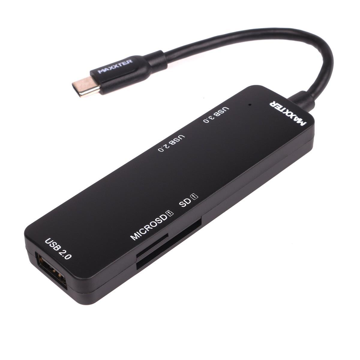Концентратор (USB-хаб) USB Type C Maxxter USB3.0, 2хUSB2.0, SD, Micro SD Black (HU3C-3PTF-01)