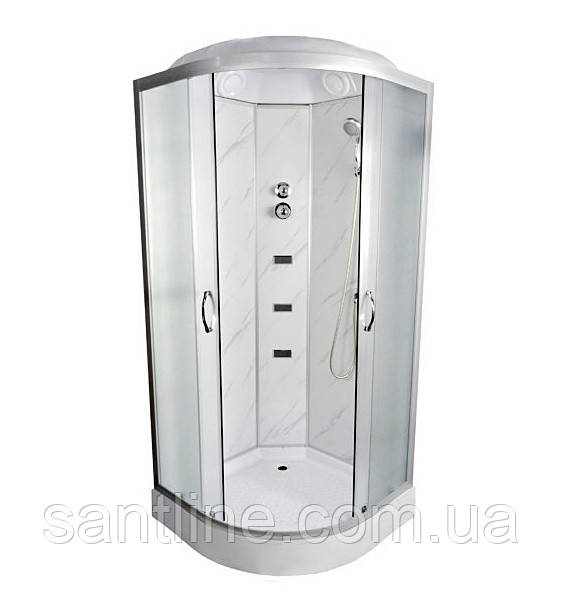 Гідромасажний бокс TKF 90-1 WG 90х90x215 см напівкруглий низький піддон матові розсувні двері сірий профіль, фото 1