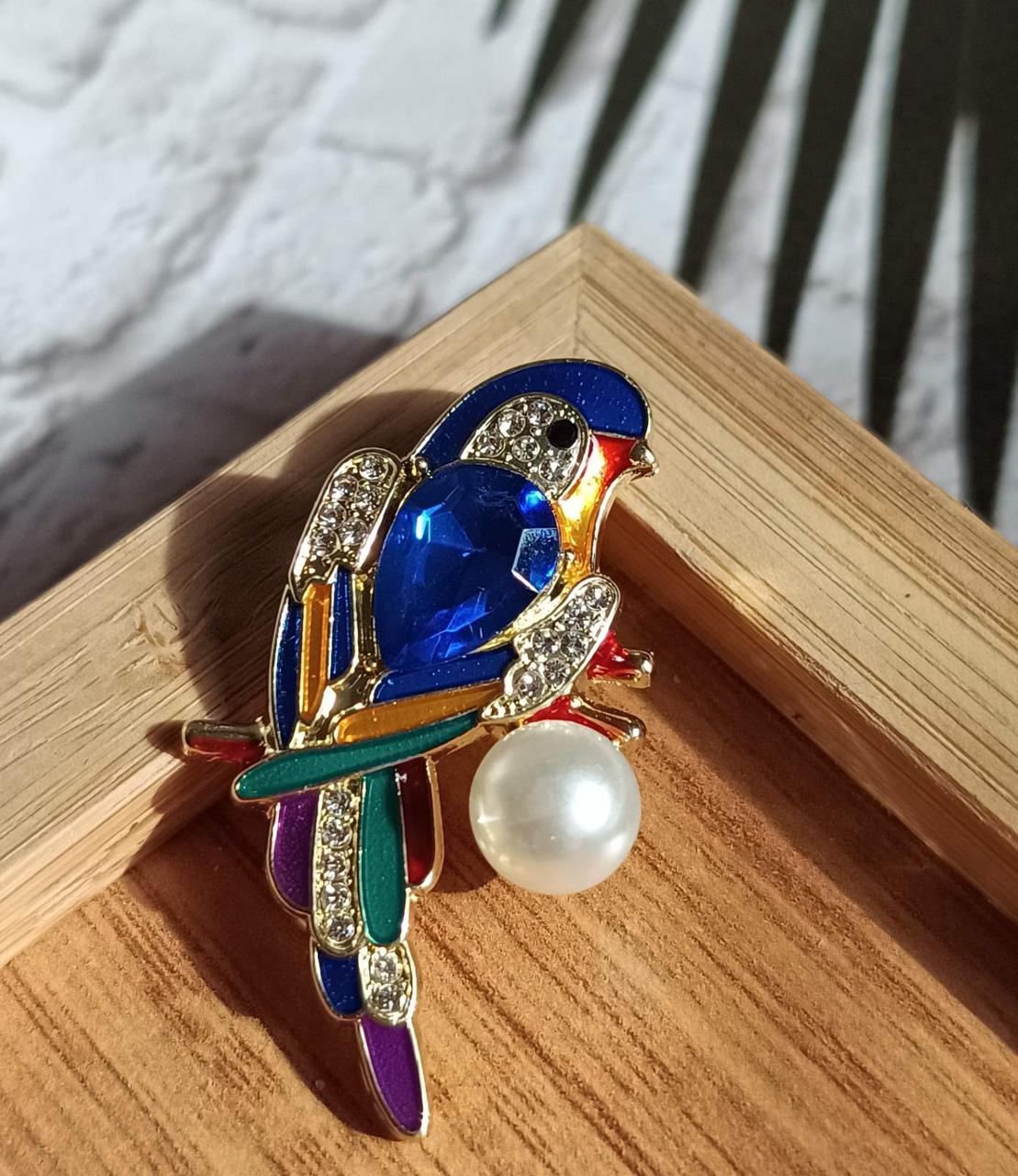 Брошка Яскравий папуга синій BRS008, фото 1