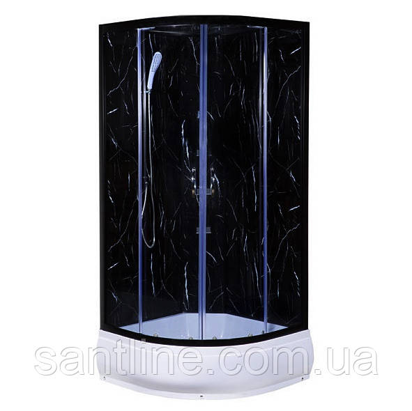 Гідромасажний бокс TKF 90-1 BG 90х90x215 см напівкруглий середній піддон розсувні двері чорний профіль, фото 1