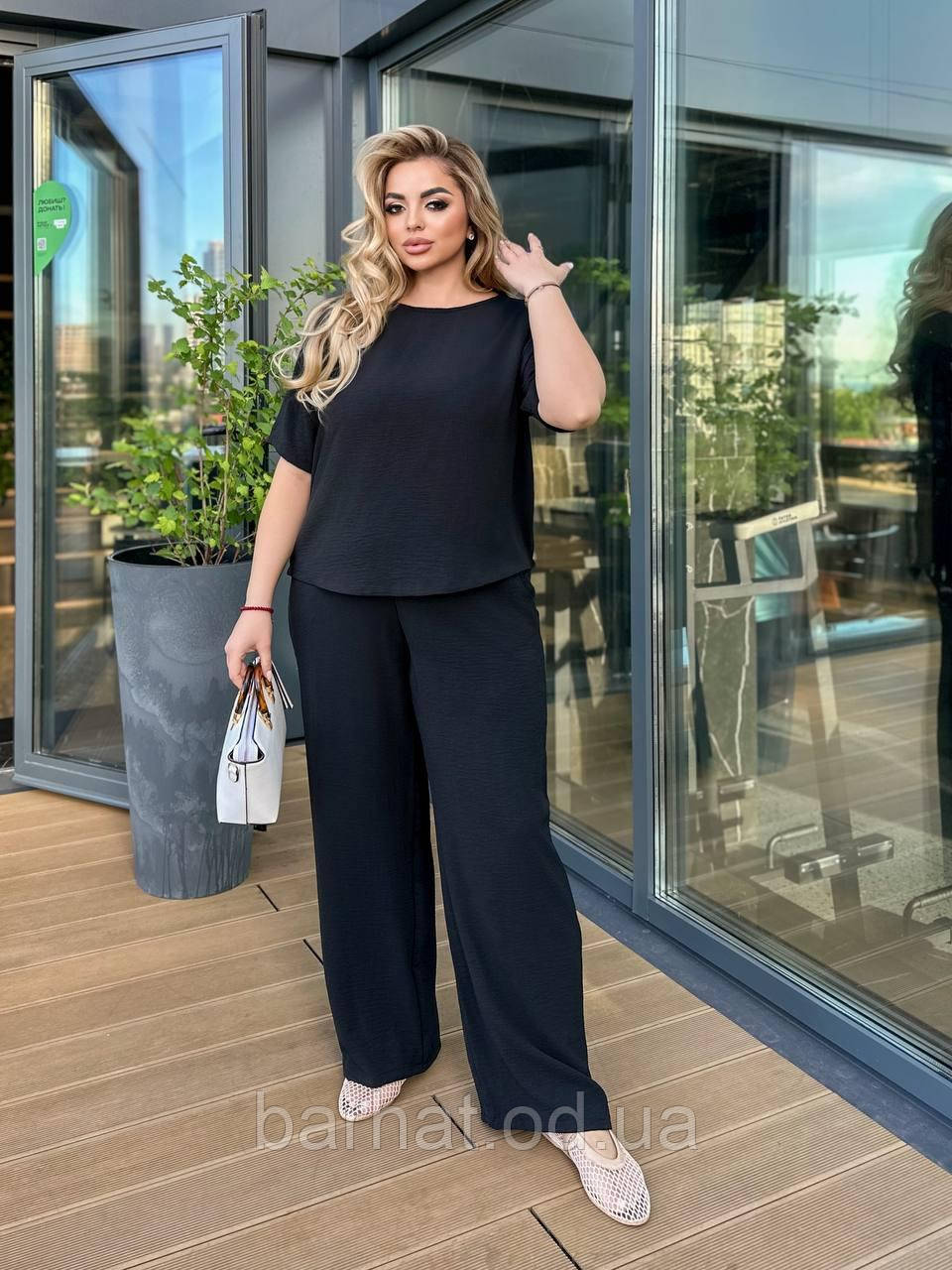 Жіночий літній костюм з креп жатки великого розміру новинка 2025, фото 1