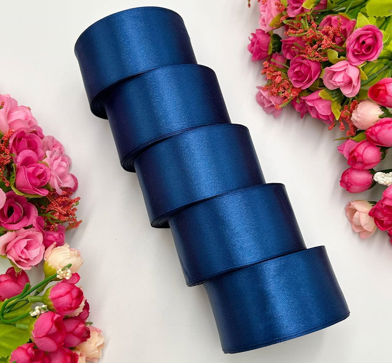 Атласна стрічка для рукоділля - 4 см x 23 м (опт, 5 рулонів) / Сапфір, фото 1