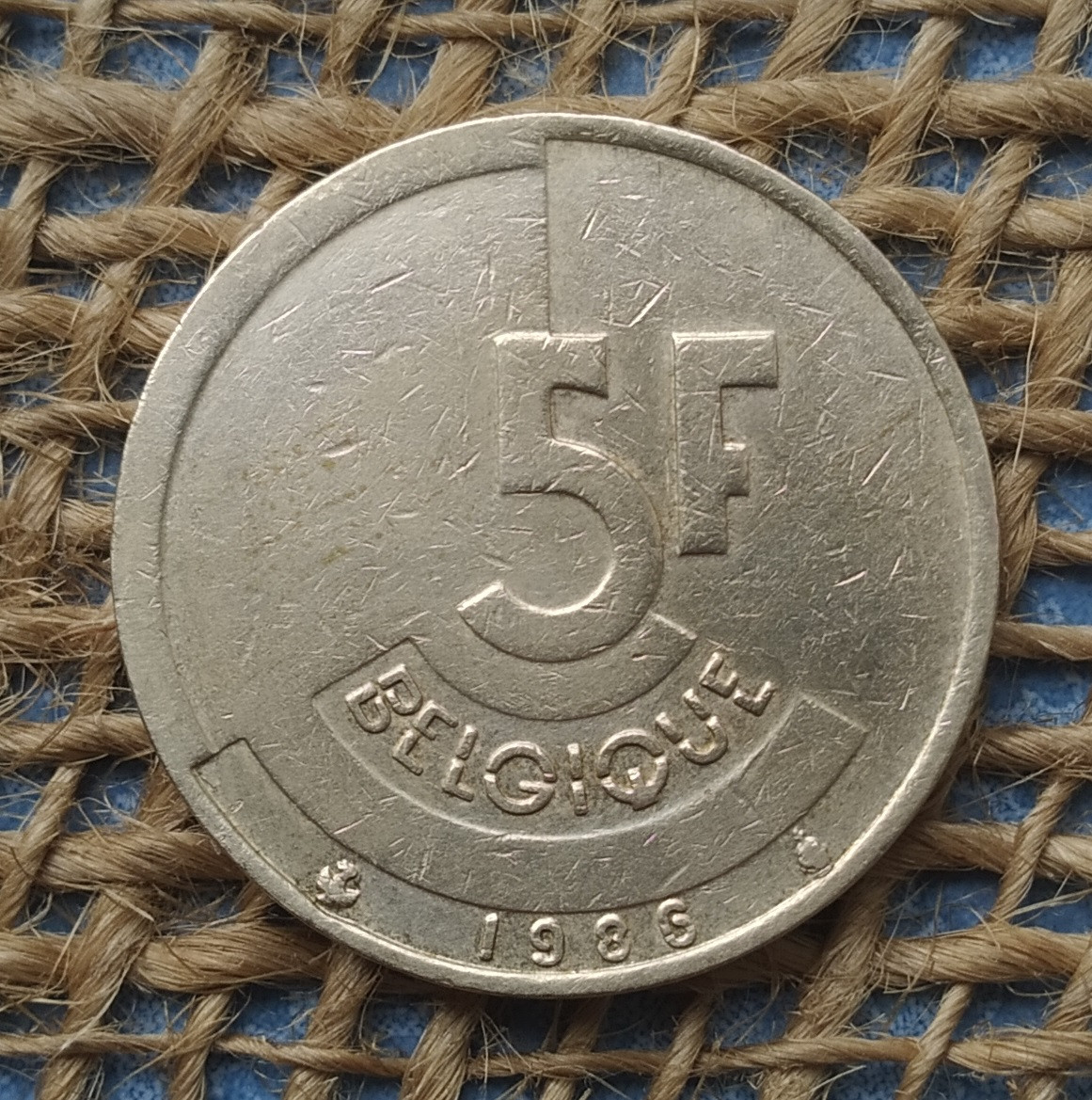 5 франкiв 1986 року. Бельгiя