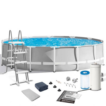 Intex 26726 каркасний басейн (457x122 см) (Картриджний фільтр-насос 3785 л/год, драбина, тент, підстилка), фото 1