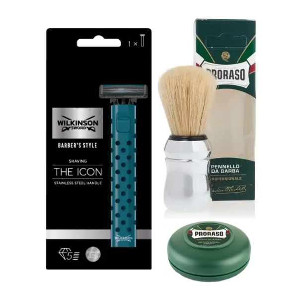 Станок Wilkinson Sword Barber's Style The Icon + Proraso пензлик для гоління + тонізуюче мило 75 мл