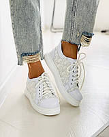 Кеди легкі білі жіночі шкіряні з вставками текстиль