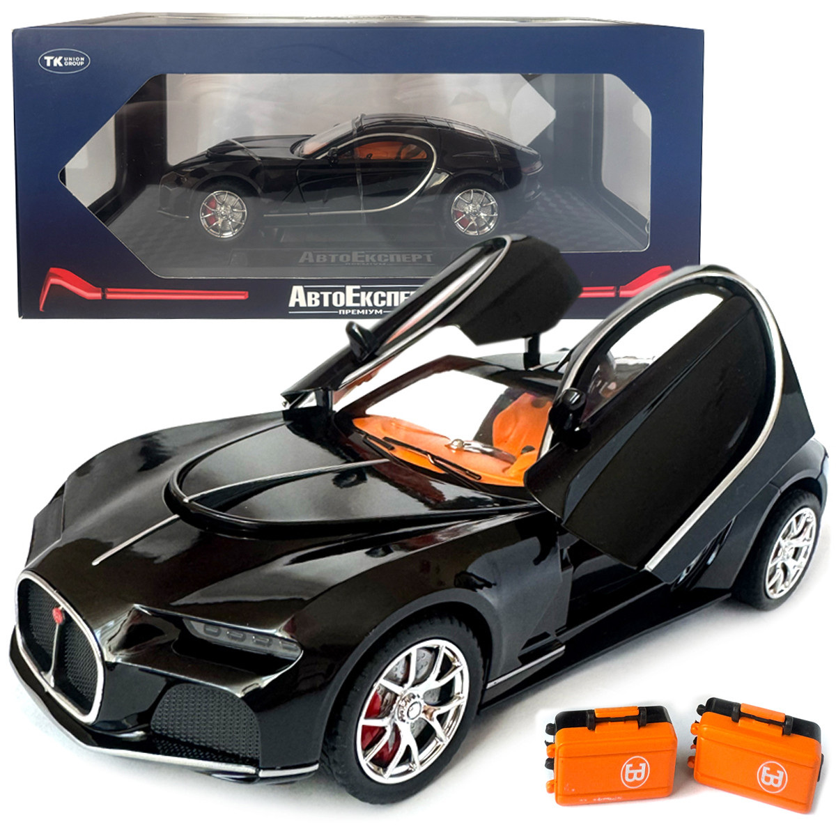 Машинка металева Bugatti Atlantic чорна АвтоЕксперт 1:24 парогенерація світло звук 20*8,5*5,5 см (GT-70150)