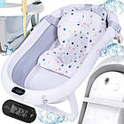 Дитяча ванночка складна з подушкою, термометром Kanzaa Grey, компактна і безпечна для малюків, фото 3