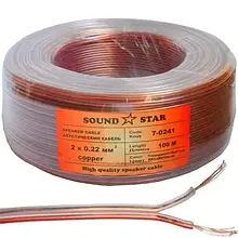 Кабель акустичний Sound Star, Cu, 2х0.22мм2, прозорий, 100 м