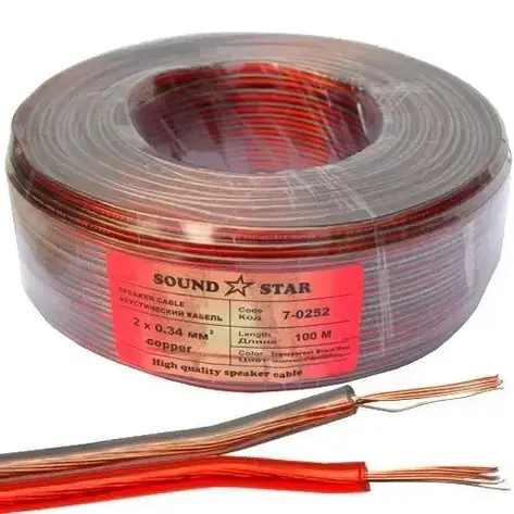 Кабель акустичний Sound Star, Cu, 2х0.34 мм2, червоно-чорний, 100 м, фото 1