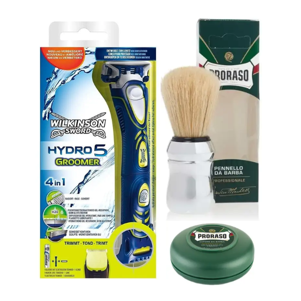 Станок Wilkinson Sword HYDRO 5 Groomer + Proraso пензлик для гоління + тонізуюче мило 75 мл