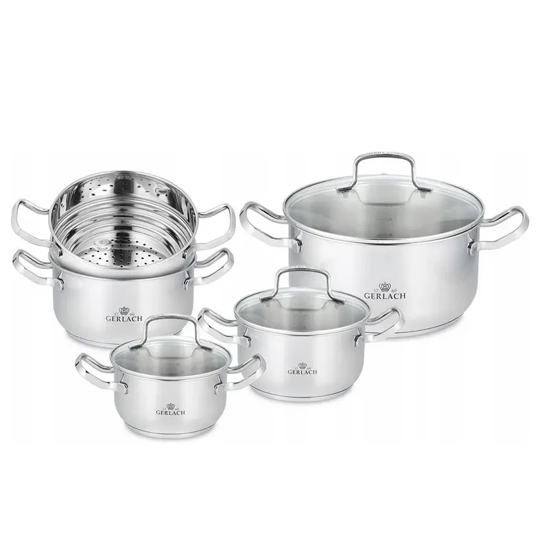 Набір каструль 9 предметів з нержавіючої сталі Gerlach Simple (5901035499782)