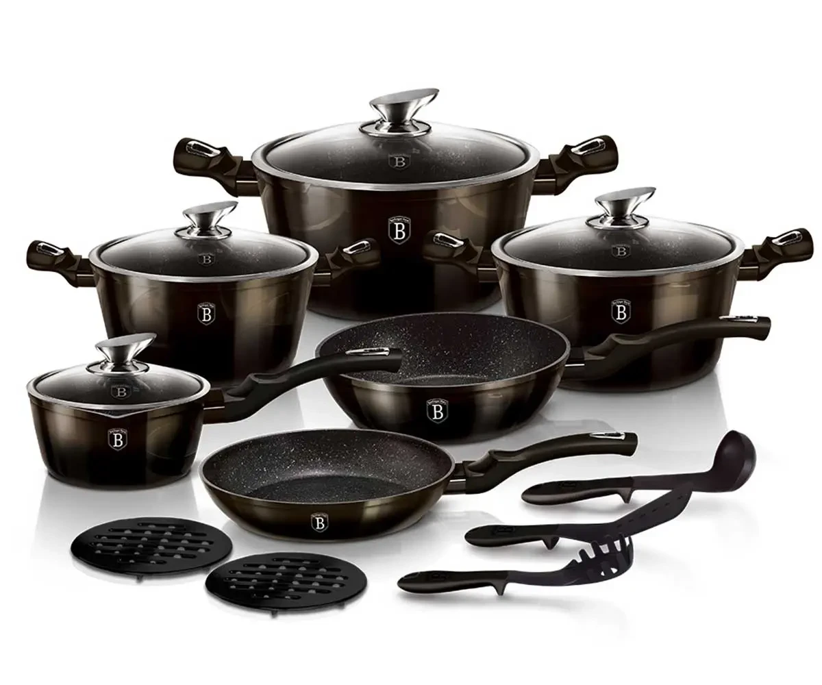 Набір посуду Berlinger Haus Metallic Line Shiny Black Edition 18 предметів (BH-6614)