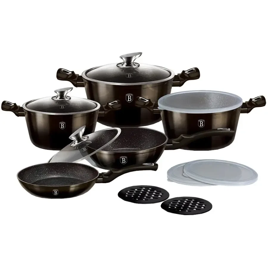 Набір посуду з 13 предметів Berlinger Haus Metallic Line Shiny Black Edition (BH-7032)
