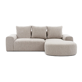 Маленький кутовий диван у вітальню з лежаком MeBelle ORNEL 2,5 м в класичному стилі, сірий бежевий букле