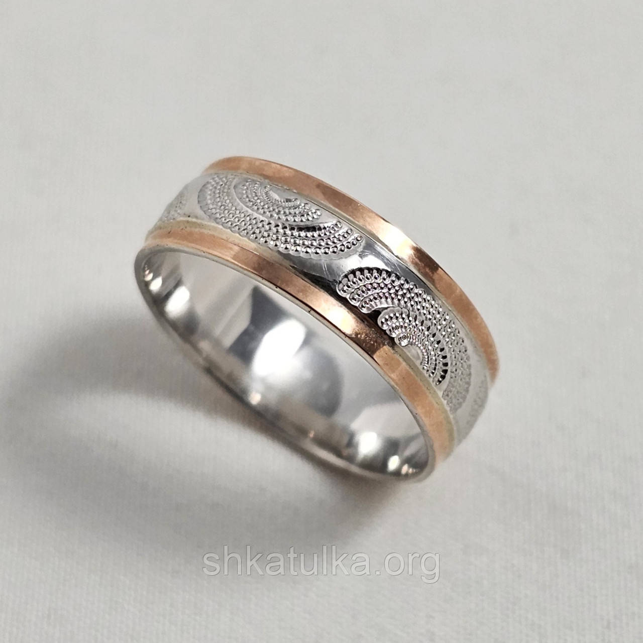 Обручка срібна із золотими напайками та орнаментом, фото 1