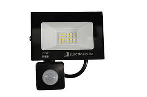 LED прожектор з датчиком руху 20Вт  2000 Лм   6500К   холодний білий  SMD2835