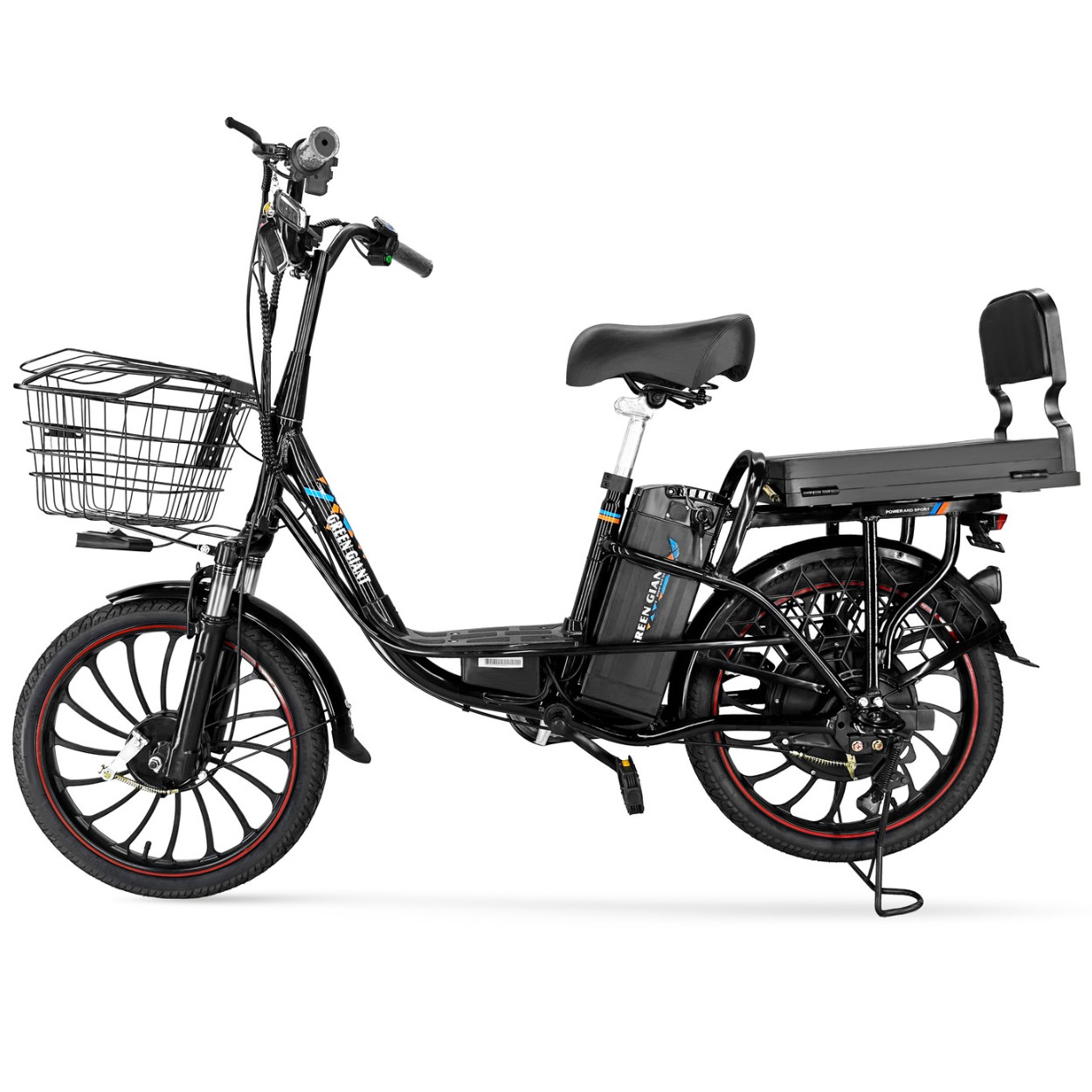 Електровелосипед GREEN GIANT U18 Eco 18Ah 18" 600W чорний, с корзиною і розкладним сидінням 2025