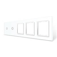 Рамка 5-постова для двох 1-сенсорних вимикачів і трьох розеток (1-1-0-0-0) LIVOLO, загартоване скло, біла, 365×80 мм
