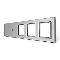 Рамка 5-постова для двох 1-сенсорних вимикачів і трьох розеток (1-1-0-0-0) LIVOLO, загартоване скло, сіра, 365×80 мм
