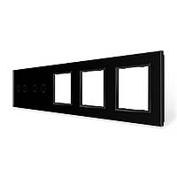 Рамка 5-постова для двох 2-сенсорних вимикачів і трьох розеток (2-2-0-0-0) LIVOLO, загартоване скло, чорна, 365×80 мм