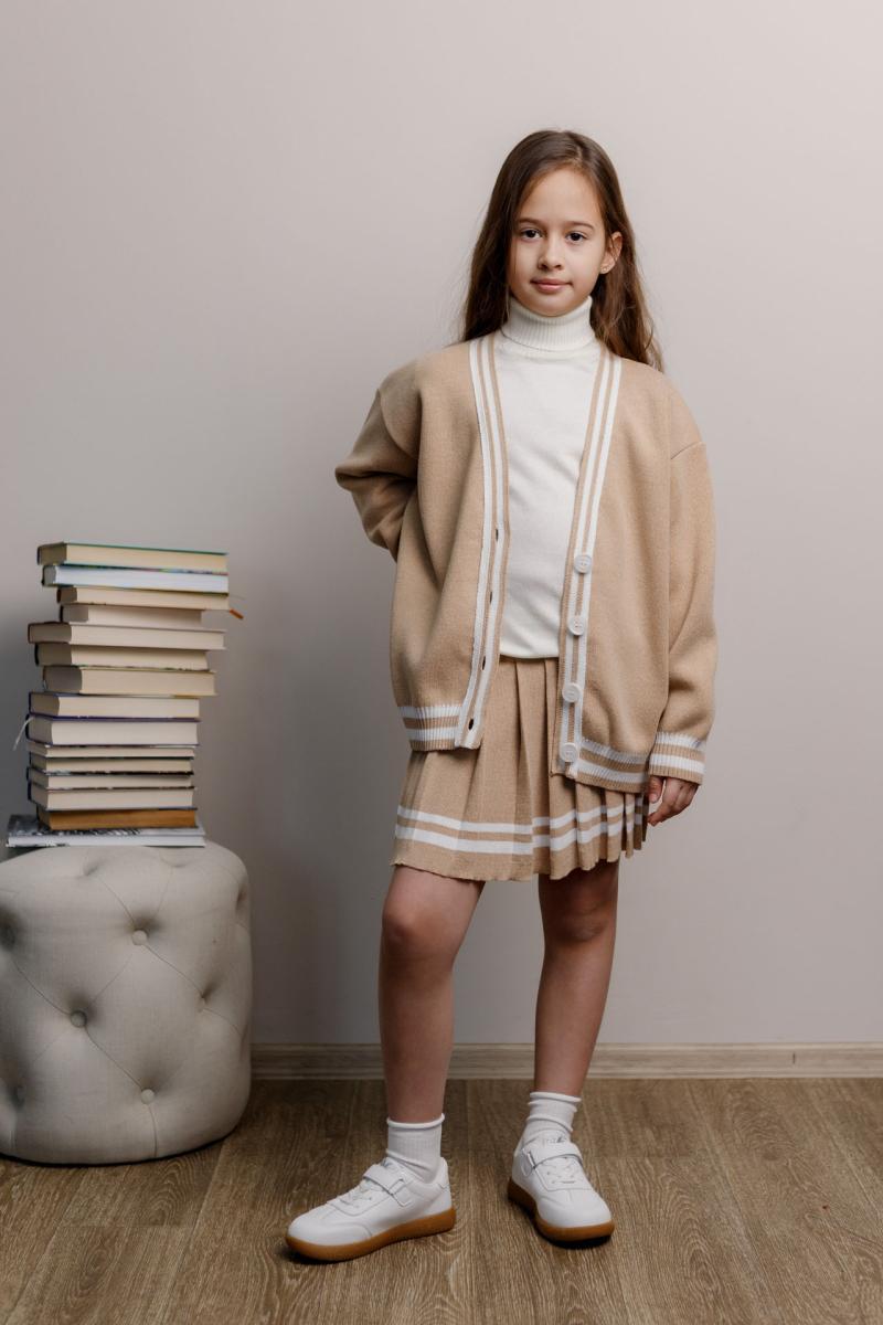 Спiдниця пліссе дитяча бежева зі смужкою ART KNIT