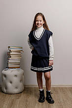 Спiдниця пліссе дитяча темно-синя зі смужкою ART KNIT