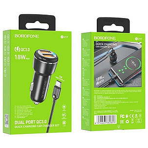 Автомобільний зарядний пристрій BOROFONE BZ17 Core dual port QC3.0 car charger set(Micro) 18W, фото 3