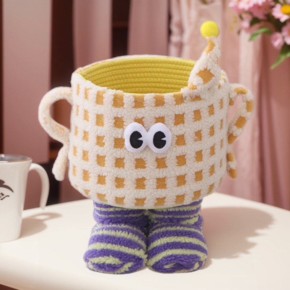 Кошик для іграшок плюшевий органайзер у дитячу кімнату м'який для речей та іграшок дитячий жовтий у клітинку, фото 1