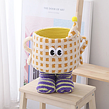 Кошик для іграшок плюшевий органайзер у дитячу кімнату м'який для речей та іграшок дитячий жовтий у клітинку, фото 3