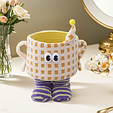 Кошик для іграшок плюшевий органайзер у дитячу кімнату м'який для речей та іграшок дитячий жовтий у клітинку, фото 4