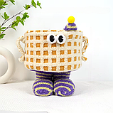 Кошик для іграшок плюшевий органайзер у дитячу кімнату м'який для речей та іграшок дитячий жовтий у клітинку, фото 5