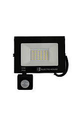 LED прожектор із датчиком руху 30 Вт 3000 Лм 6500 К холодний білий SMD2835