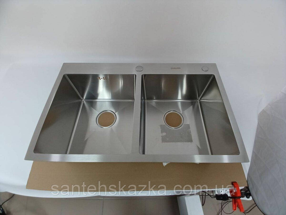 78*48 Мийка на дві чаші нержавійка Valeso Handmade (круглий сифон,3.0/0.8), фото 1