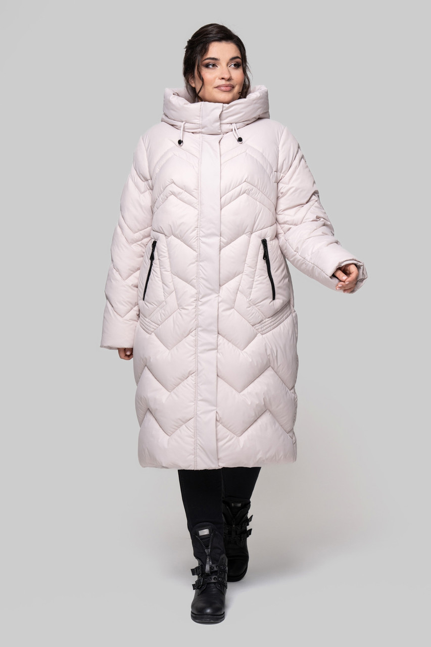 Модний жіночий світлий пуховик з капюшоном, великі розміри, фото 1