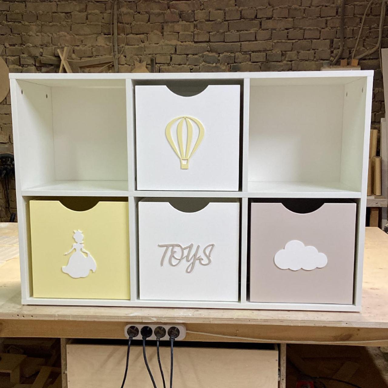 Стелаж в дитячу кімнату для іграшок на 6 осередків, 4 ящики, фото 1