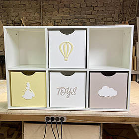 СТЕЛАЖ В ДИТЯЧУ КІМНАТУ НА 6 КОМПАКТІВ, 4 ЯЩИКИ Хмаринка