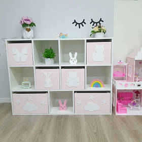 Стелажі для дитячих іграшок 6 ящиків 11 осередків Колір білий і рожевий