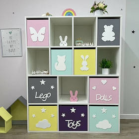 Стелажі для дитячих іграшок, 9 ящиків, 14 осередків. Різнокольоровий.
