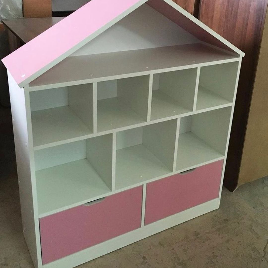 Стелаж для іграшок Замок, 2 ящиків, 8 ЯЧЕЕК. Колір білий із Рожевим, фото 1