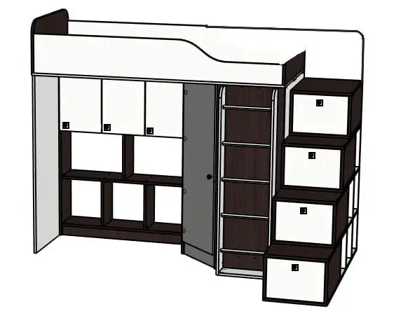 Ліжко дитяче підліткове підсилене з додатковою драбиною із шафою ST-211, фото 1