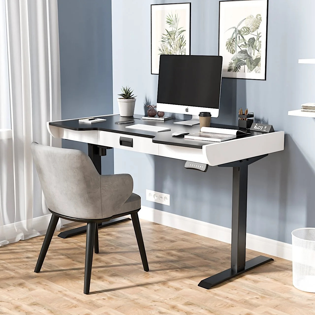 Геймерський стіл DENVER TOWER (колір ЧОРНИЙ 0076/БIЛА АЛЯСКА 0440), фото 1