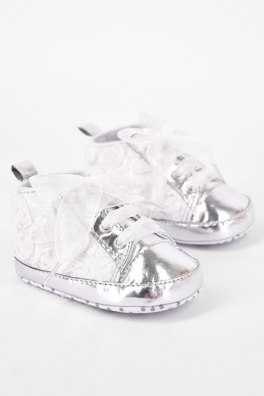 Пінетки дитячі для дівчинки срібного кольору 198328P, фото 1